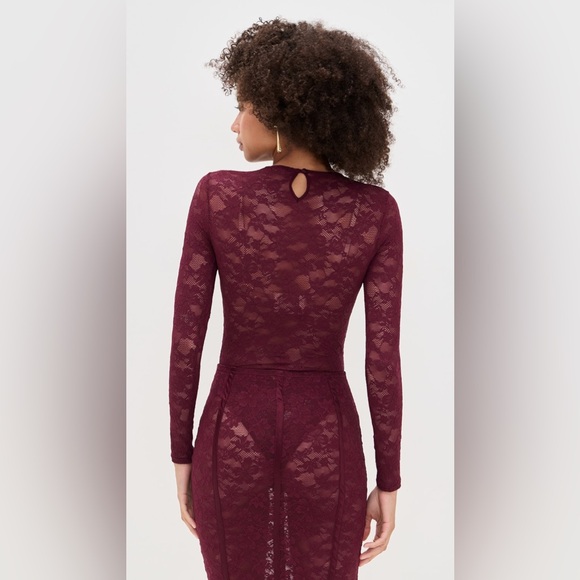 NWT Fleur Du Mal Le Stretch Lace Long Sleeve Bodysuit in Auburn— Size Medium - Picture 8 of 16